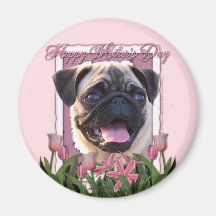 Mothers Day - Pink Tulips - Pug Fridge Magnets