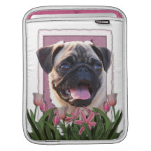 Mothers Day - Pink Tulips - Pug iPad Sleeve