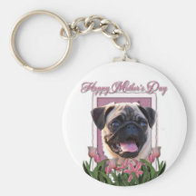 Mothers Day - Pink Tulips - Pug Keychain