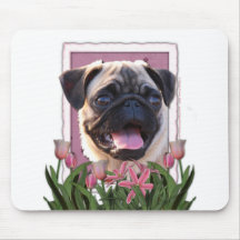Mothers Day - Pink Tulips - Pug Mouse Mat