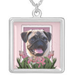 Mothers Day - Pink Tulips - Pug Personalised Necklace