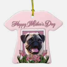 Mothers Day - Pink Tulips - Pug Christmas Tree Ornament