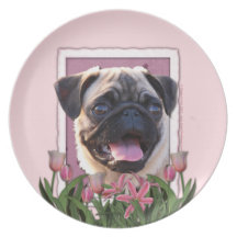 Mothers Day - Pink Tulips - Pug Party Plate