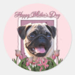 Mothers Day - Pink Tulips - Pug Round Sticker