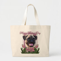 Mothers Day - Pink Tulips - Pug Tote Bag