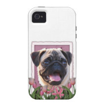 Mothers Day - Pink Tulips - Pug Vibe iPhone 4 Case
