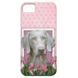 Mothers Day - Pink Tulips - Weimaraner - Gold Eyes