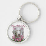 Mothers Day - Pink Tulips - Weimaraner - Gold Eyes Key Chain