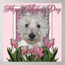 Mothers Day - Pink Tulips - Westie Print