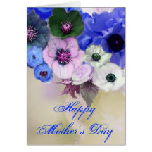 MOTHER'S DAY WHITE BLUE  ROSES AND ANEMONE FLOWERS CARDS