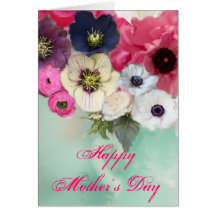 MOTHER'S DAY WHITE PINK ROSES AND ANEMONE FLOWERS CARDS