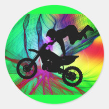 Motocross in Psychedelic Spider Web Round Sticker