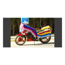 Motor Bike with Mexican Blanket Customised Photo Card