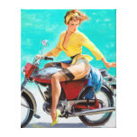 Motorcycle Pin Up Stretched Canvas Print