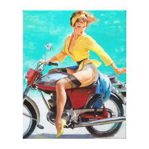 Motorcycle Pin Up Stretched Canvas Print