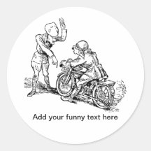 Motorcycle Rider & Policeman Humour Round Sticker