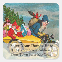 Motorcycle Santa Vintage Address Label Square Sticker
