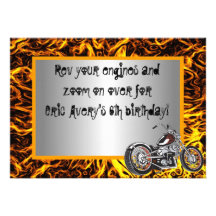 Motorcyle Flames Birthday Invitation