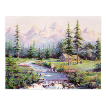 MOUNTAIN LOG CABIN by SHARON SHARPE Post Cards