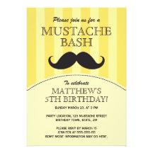 Moustache bash birthday party invitation, yellow