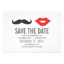 Moustache & Lips Save The Date Card Custom Announcements