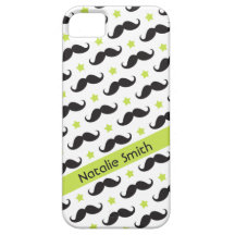 Moustache pattern lime green stars personalised