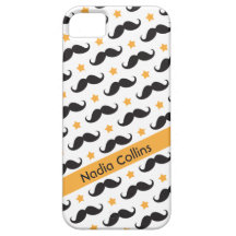 Moustache pattern with orange stars personalised
