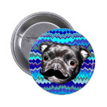Moustache PUG   Blue background Pinback Buttons