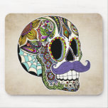 Moustache Sugar Skull Mousepad - Vintage Style
