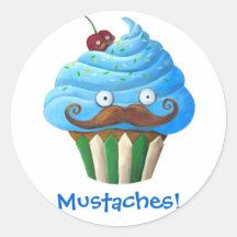 Moustached Cupcake Round Sticker