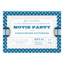 Movie Party Birthday Party Admission Ticket | Blue Personalized Announcements