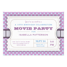 Movie Party Birthday Party Admission Ticket Purple Personalized Announcement