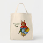 Mrs. Rabbit with Basket: Grocery Tote Tote Bags