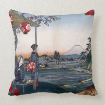Mt. Fuji Viewed from a Teahouse c. 1800s Japan Pillow