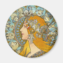 Mucha Art Nouveau Poster -  Zodiac  - La Plume Fridge Magnets