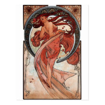 Mucha dance art deco lady postcards