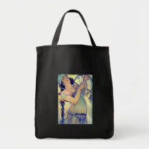mucha gypsy tambourine dance music woman tote bags