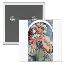 mucha lillies art deco gift button