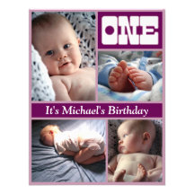 Multi Annual Purple One Birthday Frame Invite
