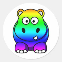 Multi Coloured , Rainbow Hippo Round Sticker