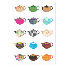 Multi-coloured Tea Kettles Business Card Template
