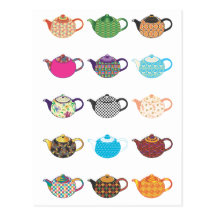 Multi-coloured Tea Kettles Postcards