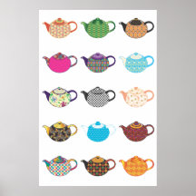 Multi-coloured Tea Kettles Poster