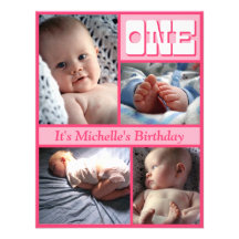 Multi Frame Pink One Birthday Invitation