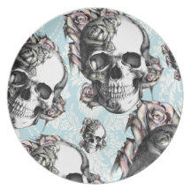 Multi skull and roses.  Don't be Blue. Plate