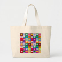 Multicolor Heart Squares Canvas Bags