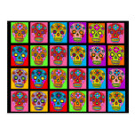 Multicolor Sugar Skull Squares Postcard