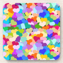 Multicolored Hearts Confetti Drink Coaster
