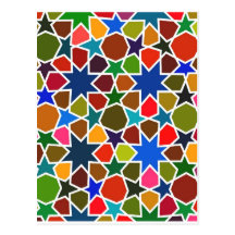 Multicolored Star Pattern - Silk Painting inspired Postcard