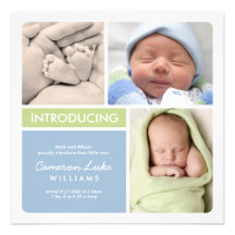 Multiple Photo Birth Announcement | Green Blue
